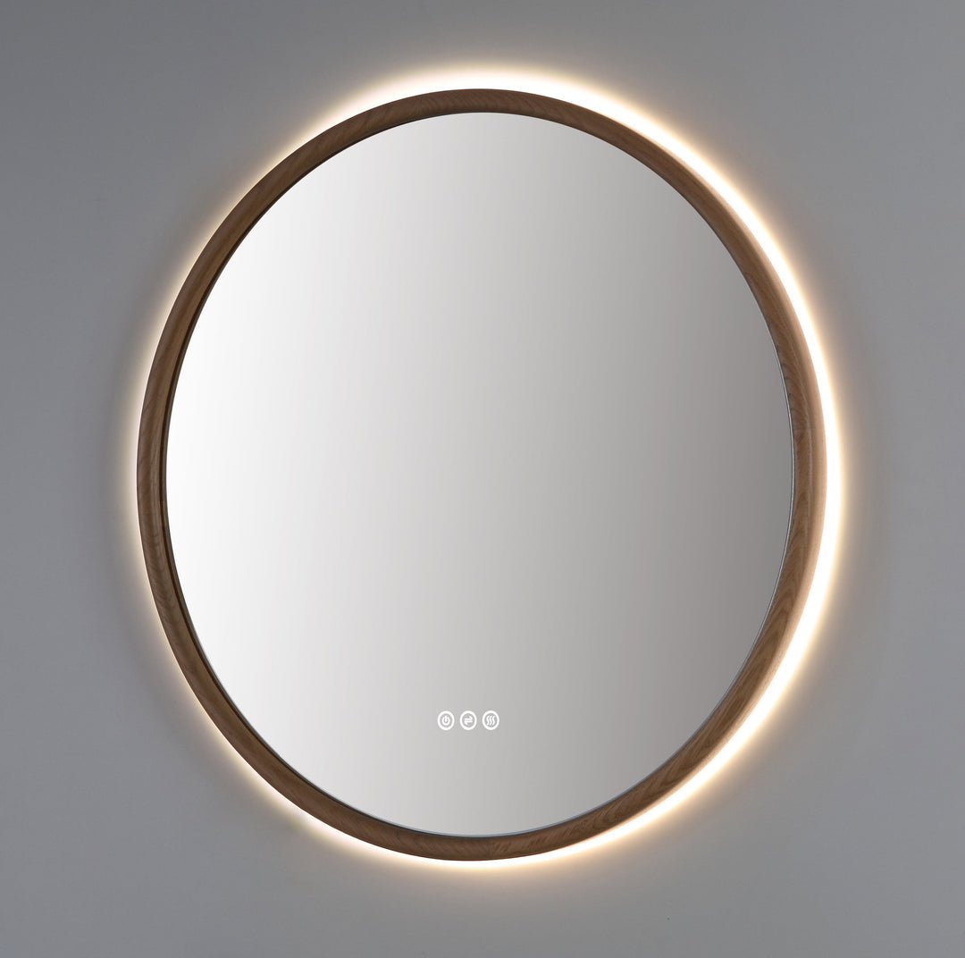 Zen 36" LED Bathroom Mirror in Whitewash Oak, Anti-Fog