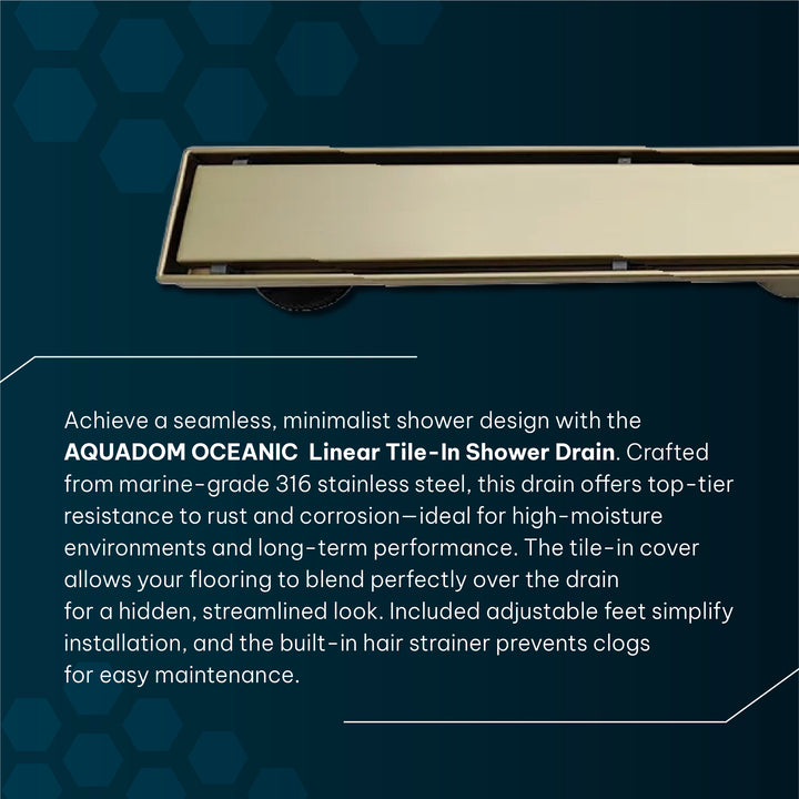 Oceanic Linear Tile-In Shower Drain in 316 Stainless Steel