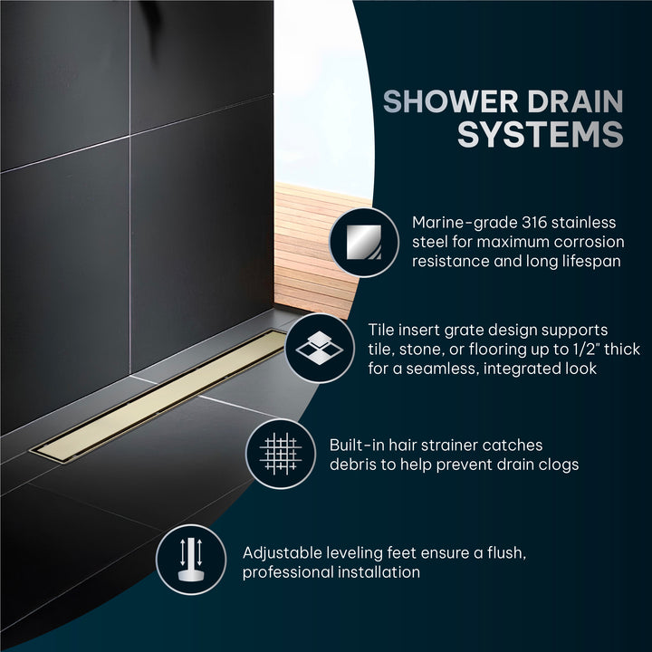 Oceanic Linear Tile-In Shower Drain in 316 Stainless Steel