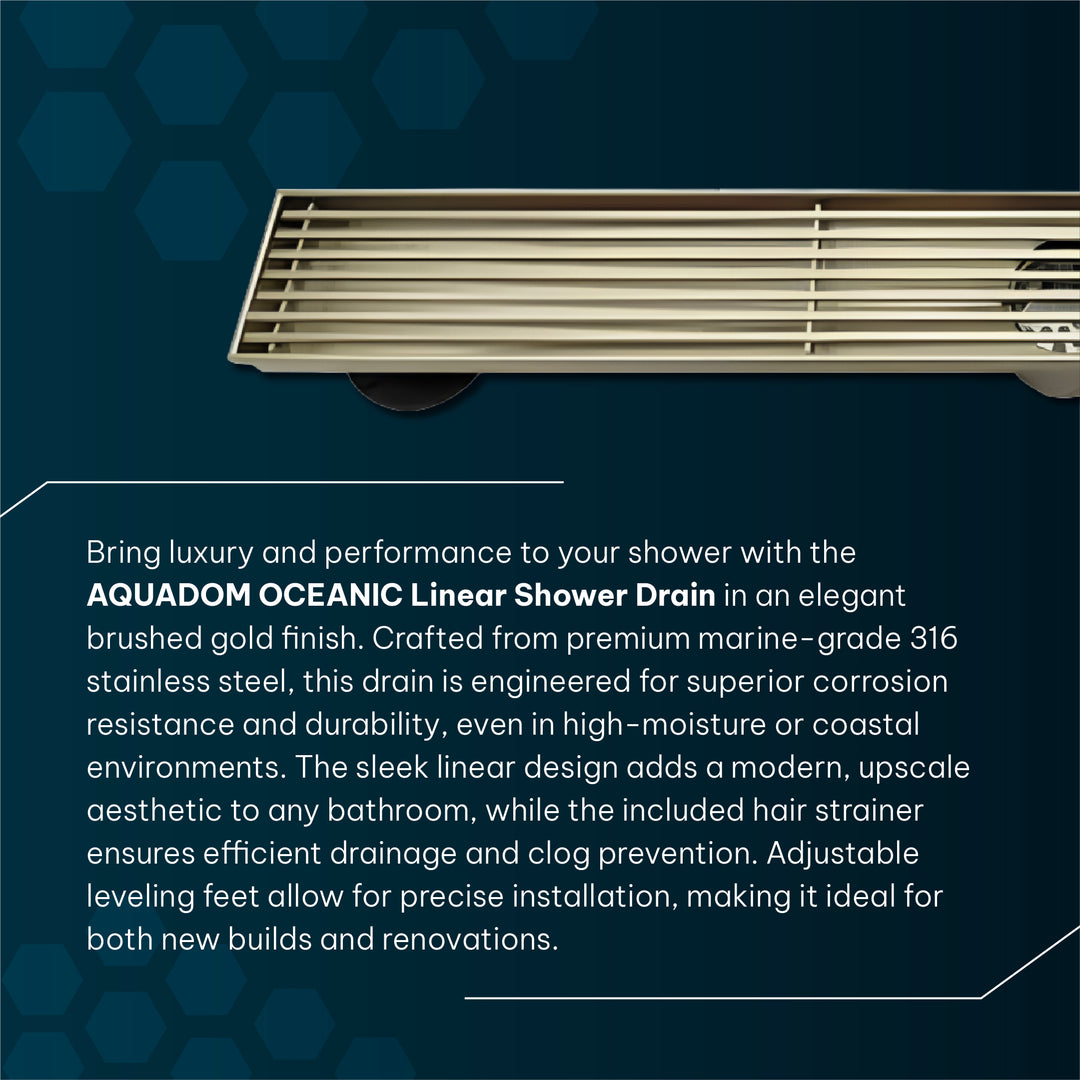 Oceanic Linear Grid-Cover Shower Drain in 316 Stainless Steel