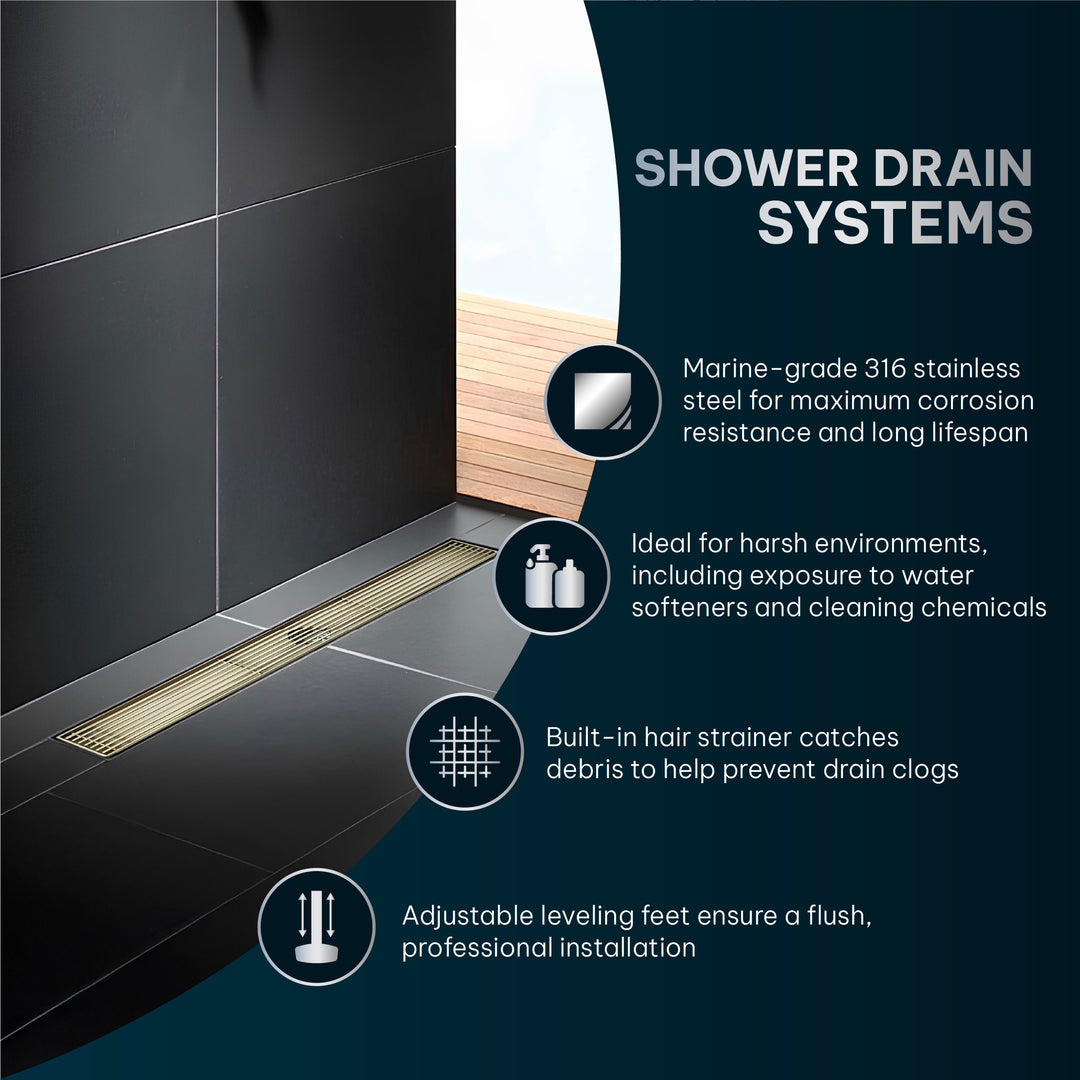 Oceanic Linear Grid-Cover Shower Drain in 316 Stainless Steel