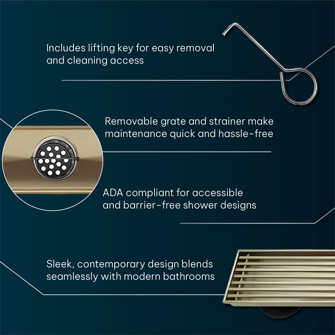 Oceanic Linear Grid-Cover Shower Drain in 316 Stainless Steel