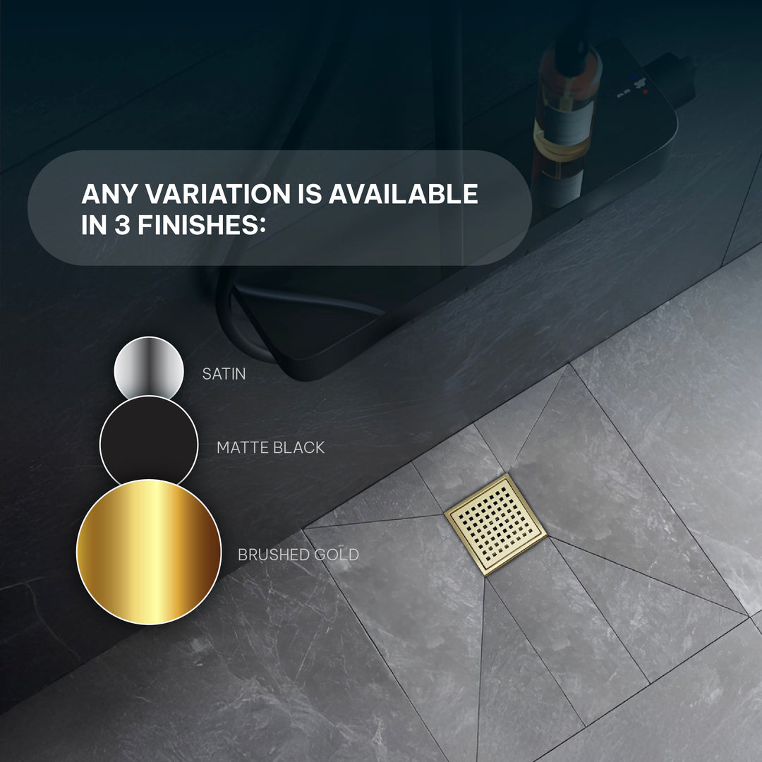 Oceanic Square Grid-Cover Shower Drain in 316 Stainless Steel