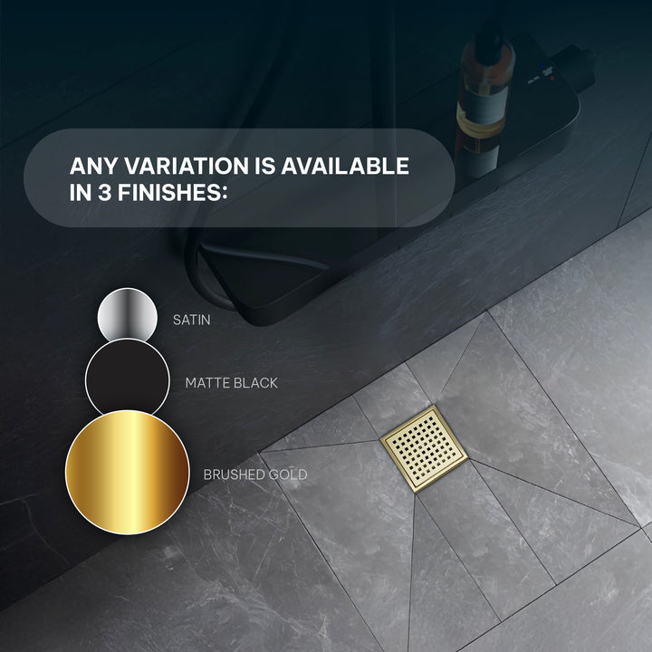 Oceanic Square Grid-Cover Shower Drain in 316 Stainless Steel