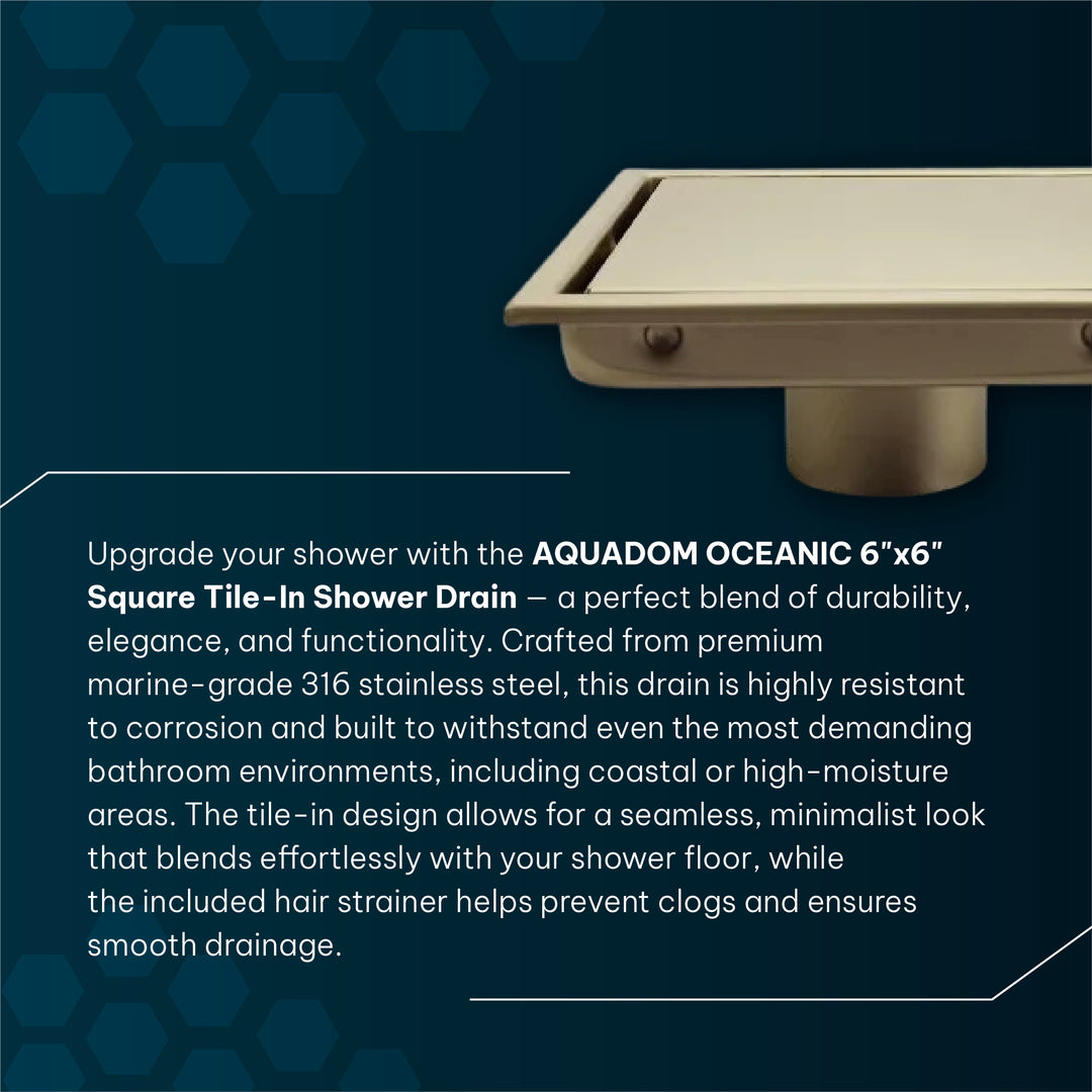 Oceanic 6" x 6" Square Tile-In Shower Drain in 316 Stainless Steel