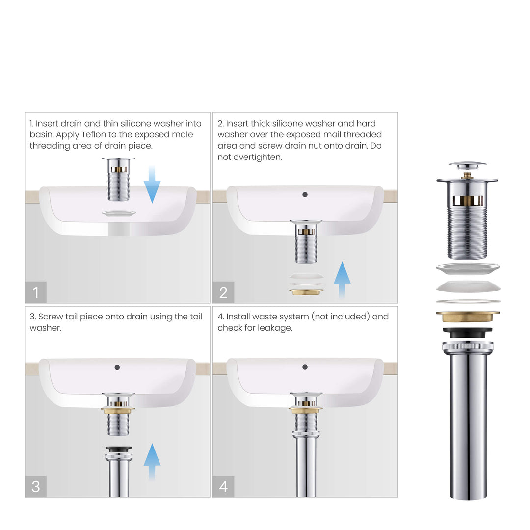Bathroom Sink Pop-Up Drain Stopper with Overflow