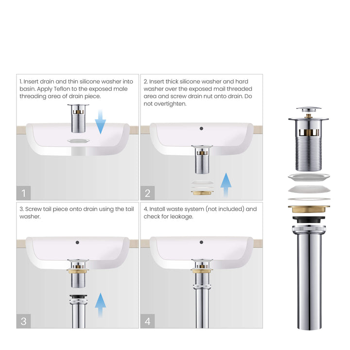 Bathroom Sink Pop-Up Drain Stopper with Overflow