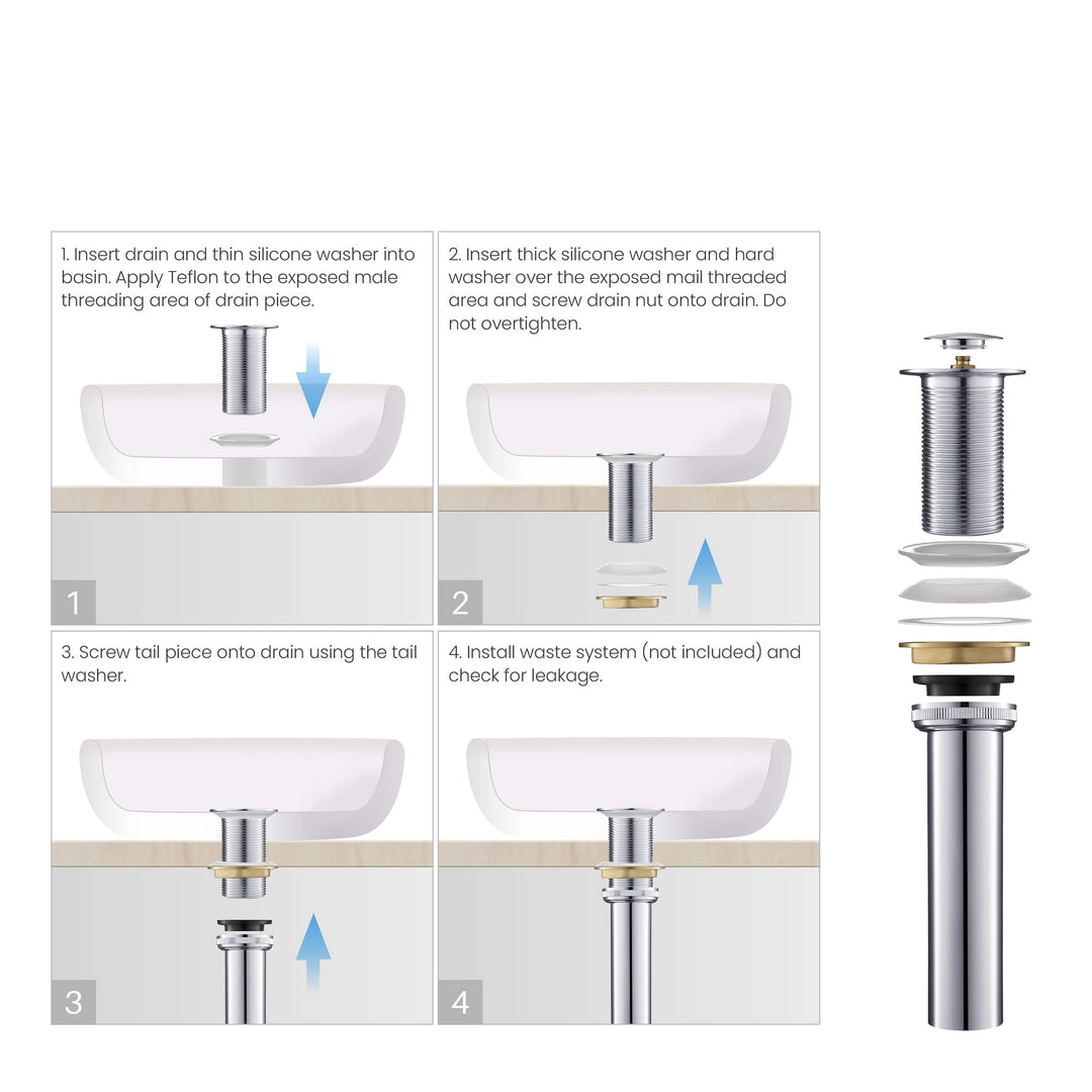 Bathroom Sink Pop-Up Drain Stopper without Overflow