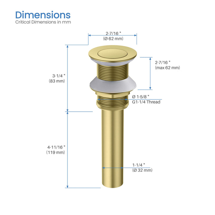 Bathroom Sink Pop-Up Drain Stopper without Overflow