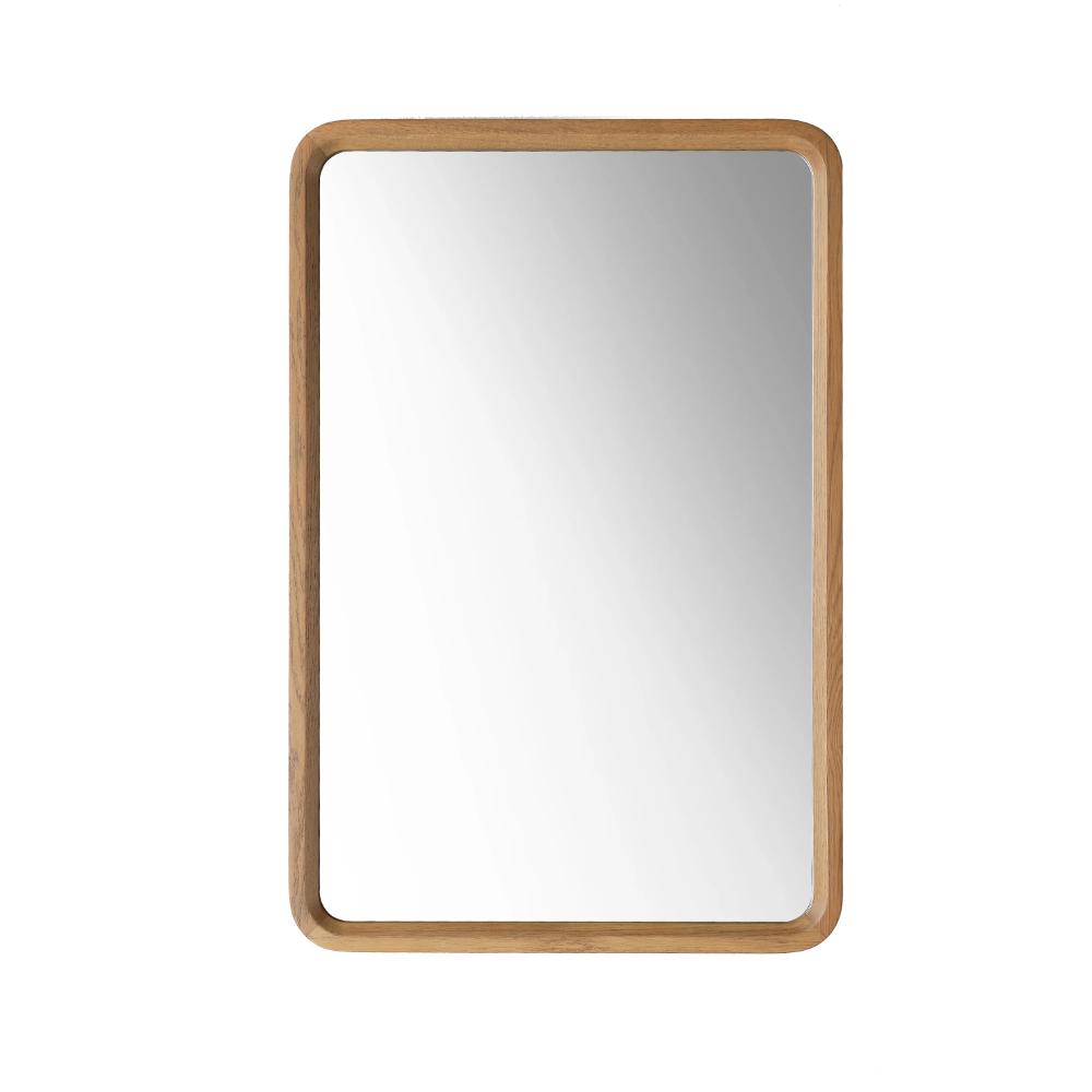 The Vela Mirrors rectangular wall mirror features a rounded wooden frame with smooth edges and a minimalist design, shown against a plain white background.