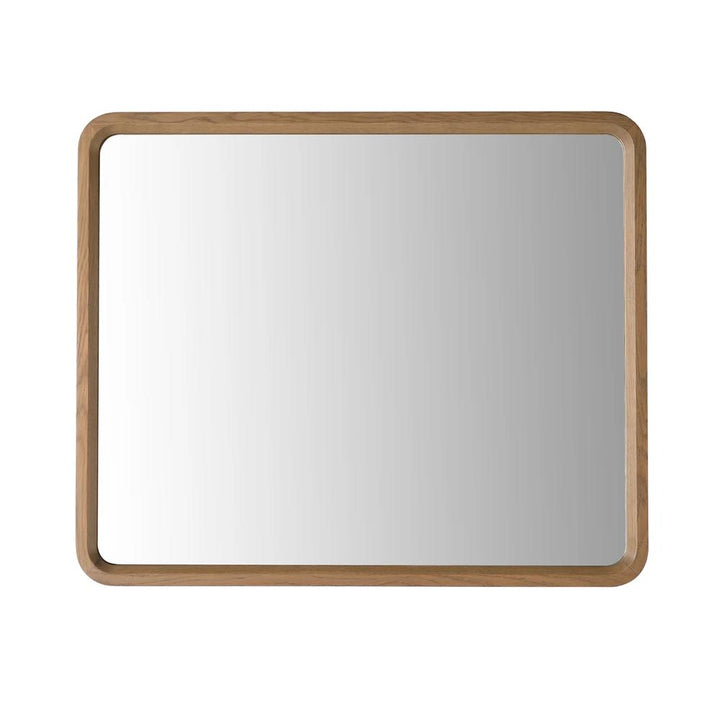 The Vela Mirrors feature a rectangular design with rounded corners and a light wood frame, displayed against a plain white background.