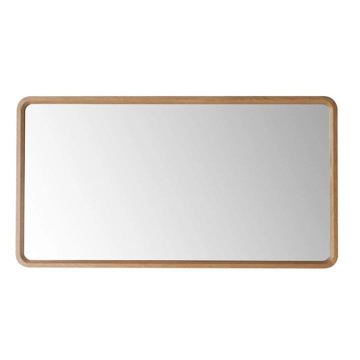 The Vela Mirrors feature a rectangular design with rounded corners and a light wooden frame, displayed against a plain white background.
