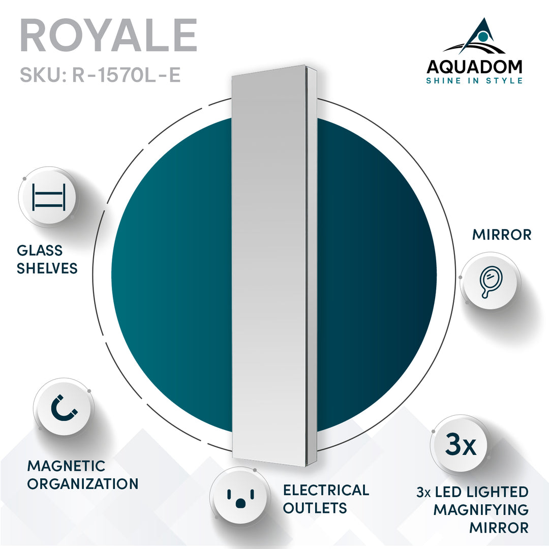 Royale 15" x 70" Left Hinge Side Tall Medicine Cabinet