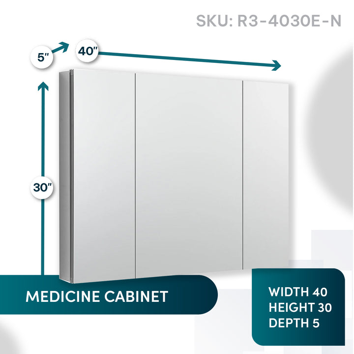 Royale 40" x 30" Triple Door LED Medicine Cabinet