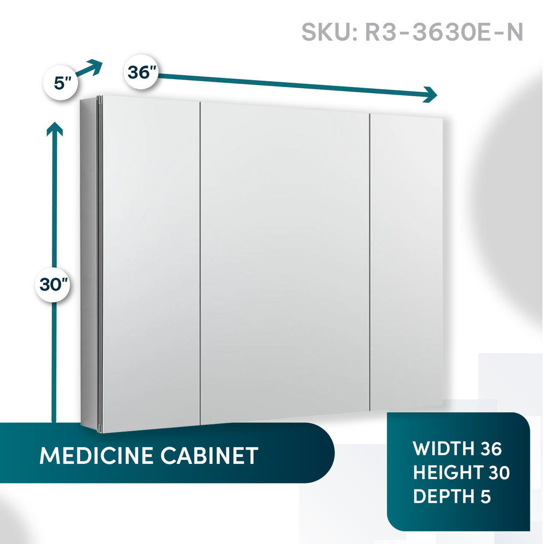 Royale 36" x 30" Triple Door Medicine Cabinet