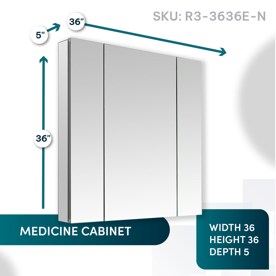 Royale 36" x 36" Triple Door LED Medicine Cabinet