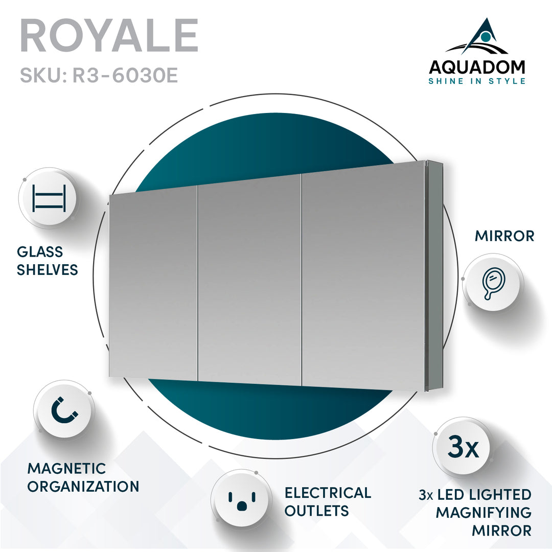 Royale 60" x 30" Triple Door LED Medicine Cabinet