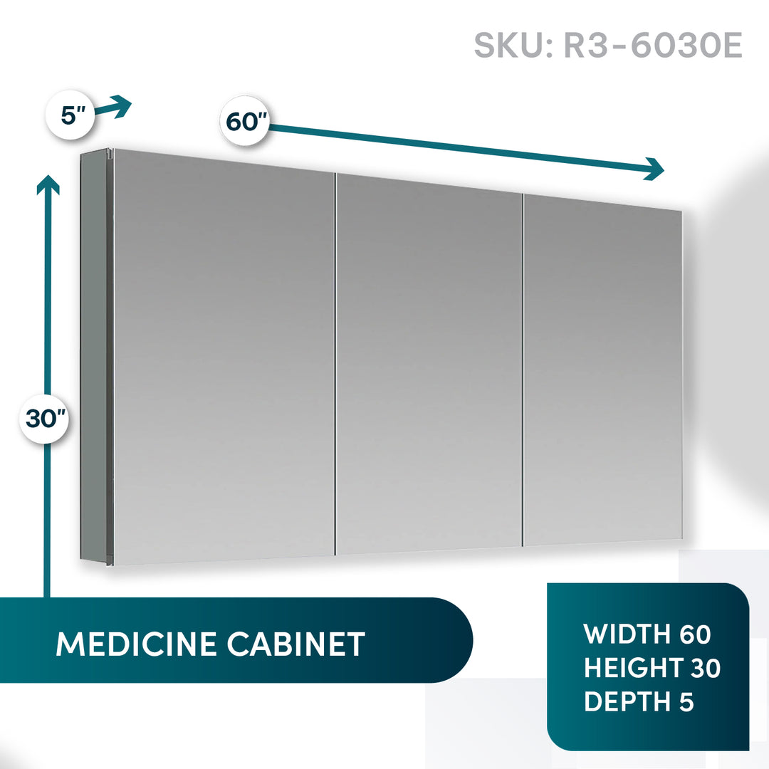 Royale 60" x 30" Triple Door LED Medicine Cabinet