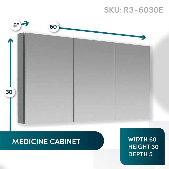 Royale 60" x 30" Triple Door LED Medicine Cabinet