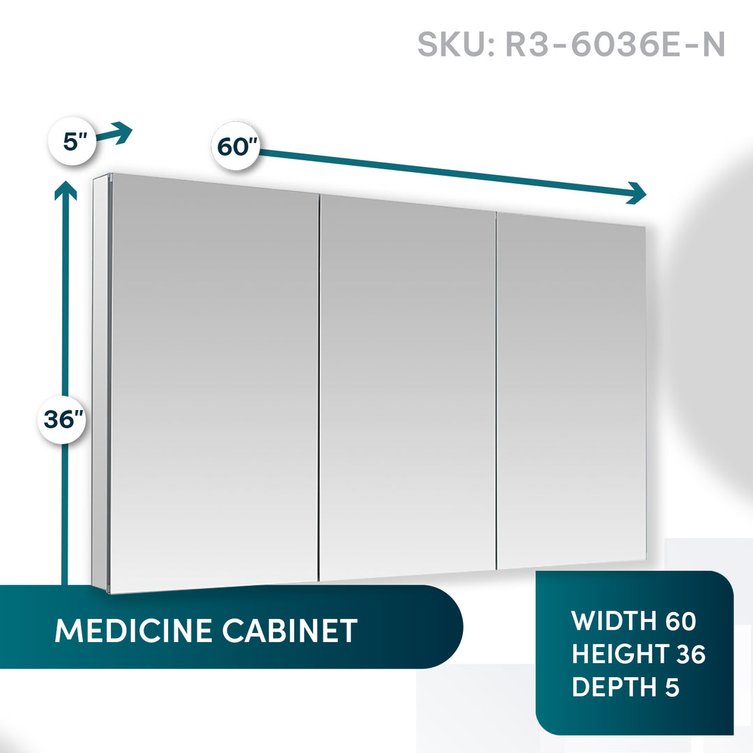 Royale 60" x 36" Triple Door LED Medicine Cabinet