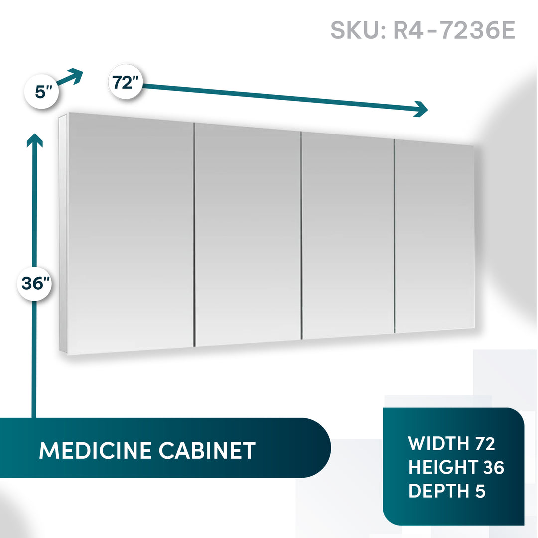 Royale 72" x 36" Four Door LED Medicine Cabinet