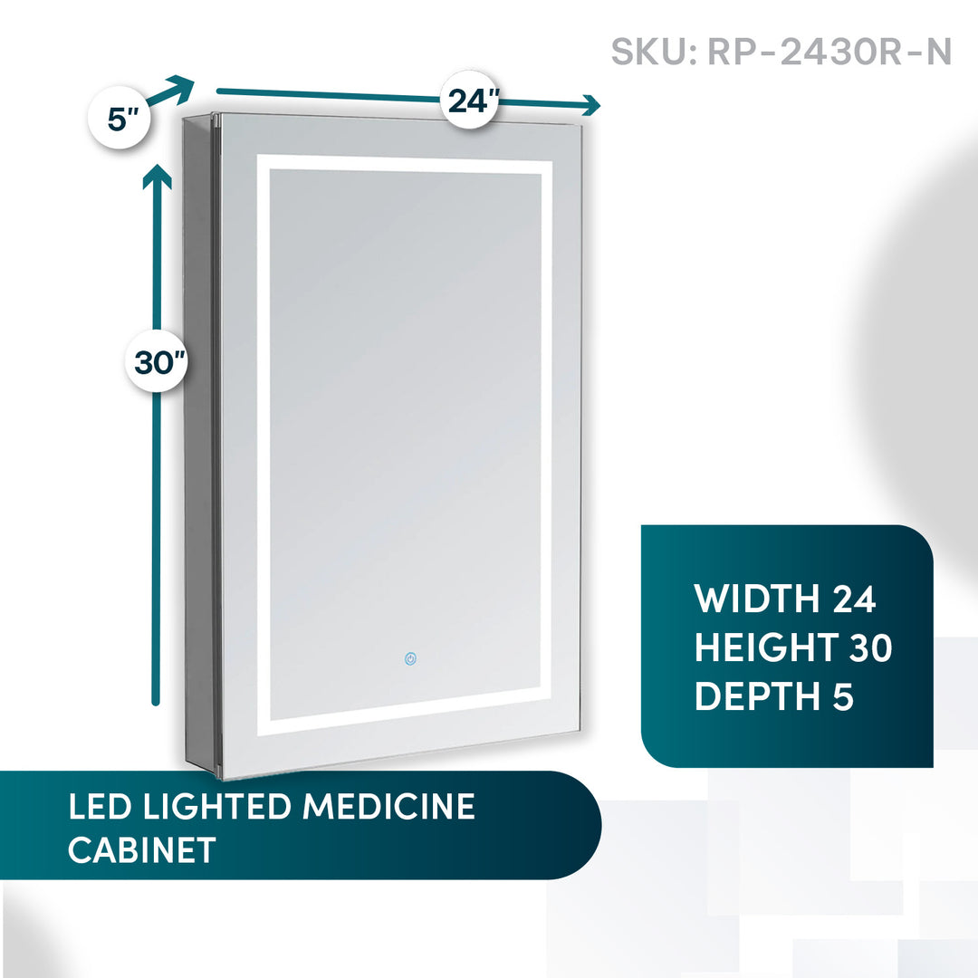 Royale Plus 24" x 30" Right Hinge LED Medicine Cabinet
