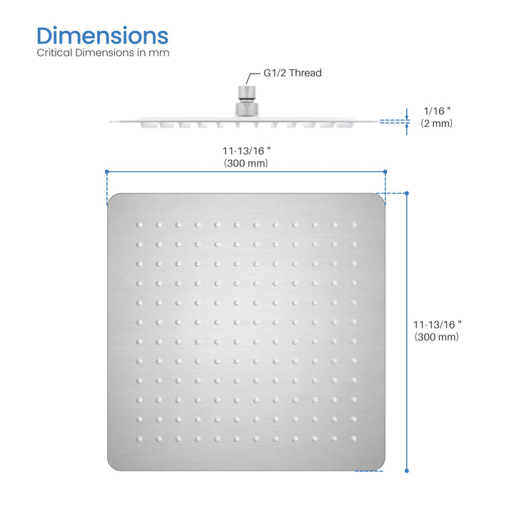 Quadra 12" Ultra-Thin Metal Rain Shower Head