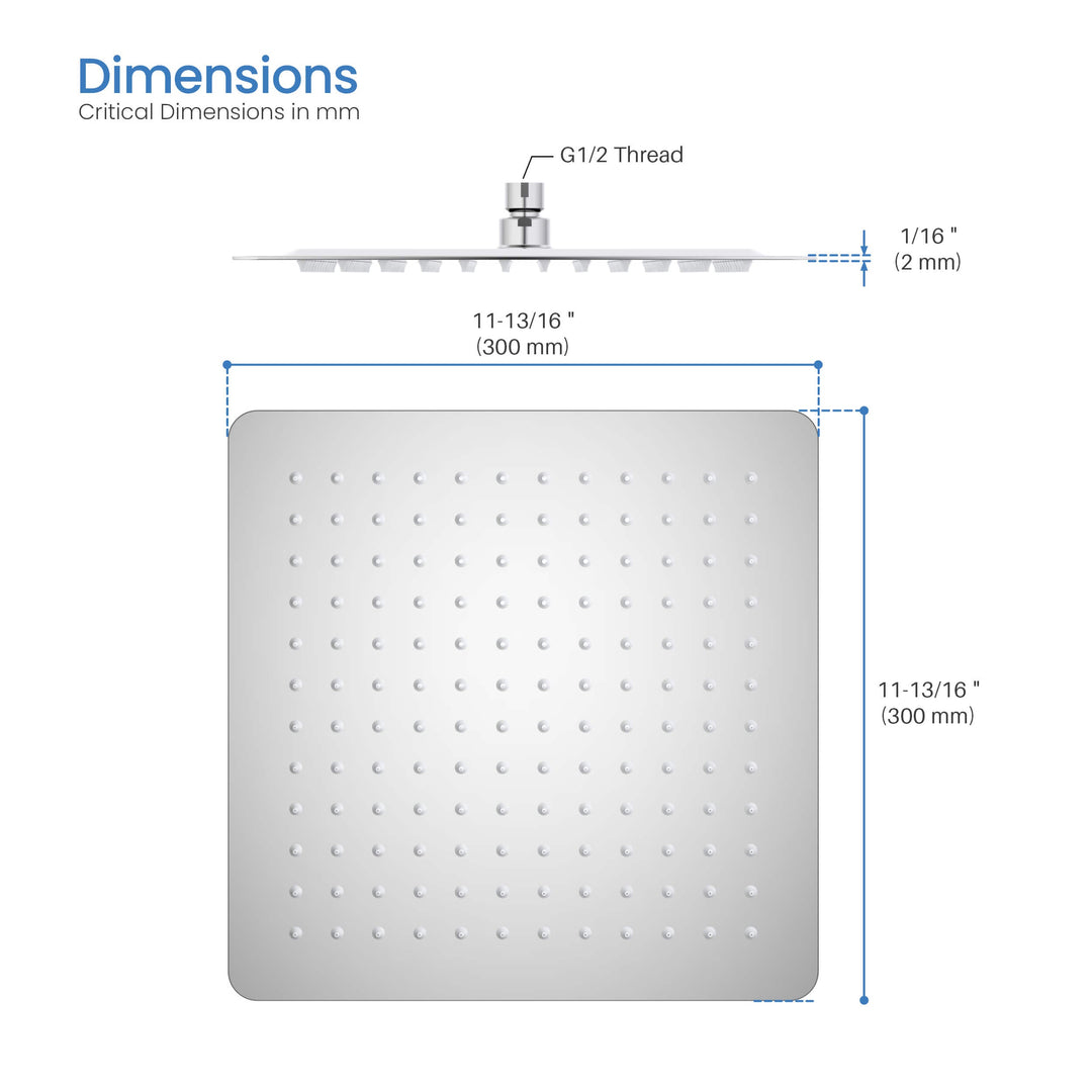 Quadra 12" Ultra-Thin Metal Rain Shower Head