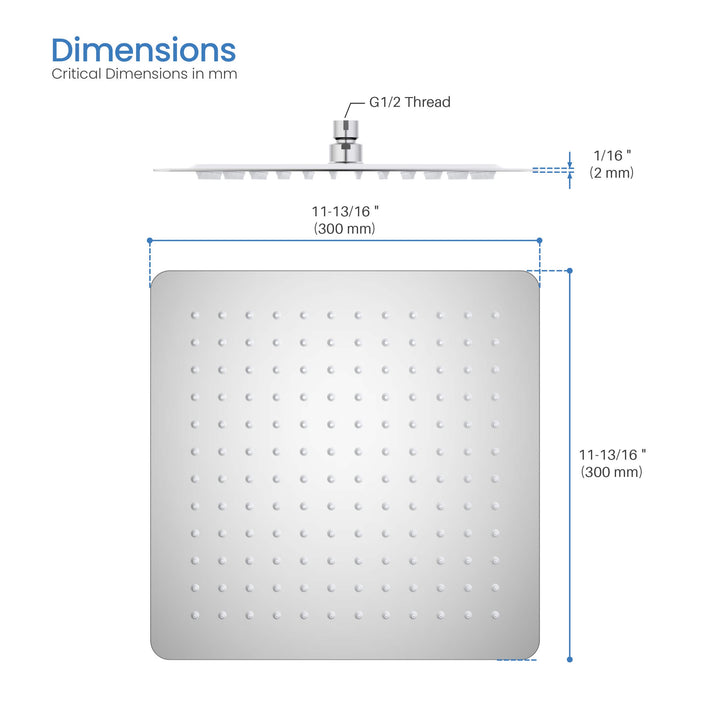 Quadra 12" Ultra-Thin Metal Rain Shower Head