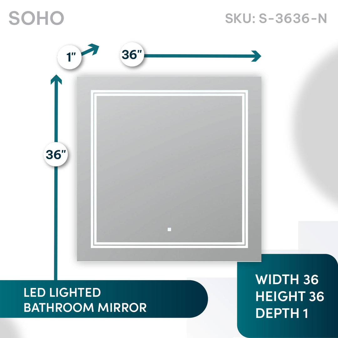 Soho 36" x 36" LED Bathroom Mirror, Anti-Fog