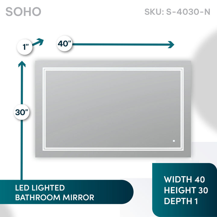 Soho 40" x 30" LED Bathroom Mirror, Anti-Fog
