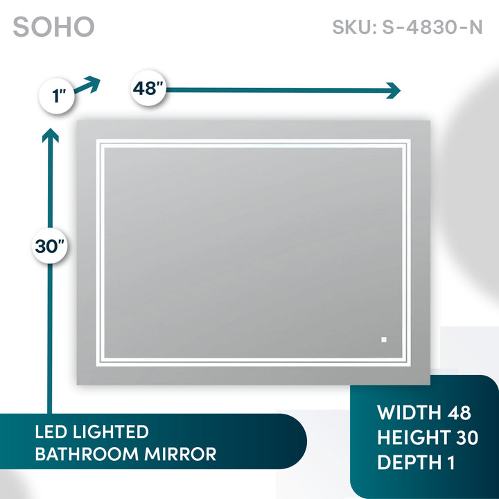 Soho 48" x 30" LED Bathroom Mirror, Anti-Fog