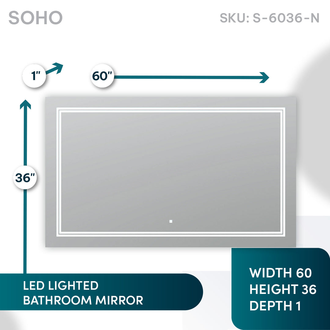 Soho 60" x 30" LED Bathroom Mirror, Anti-Fog