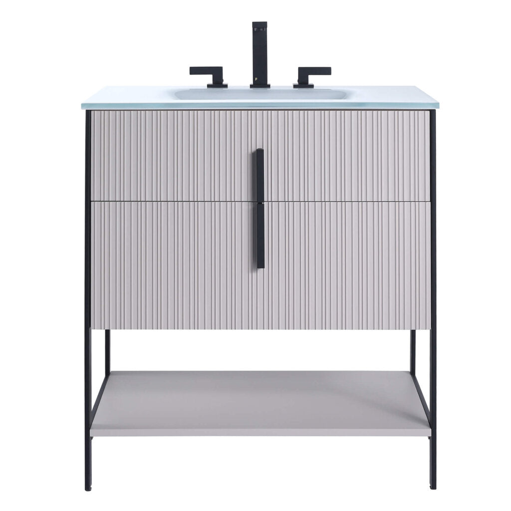 Serenity 30" vanity in Bright Taupe with Black hardware