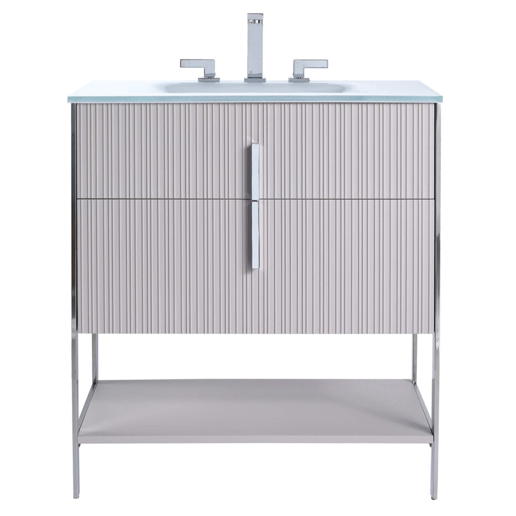 Serenity 30" vanity in Bright Taupe with chrome hardware