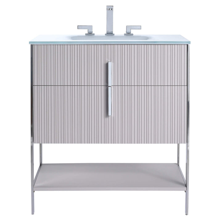 Serenity 30" vanity in Bright Taupe with chrome hardware