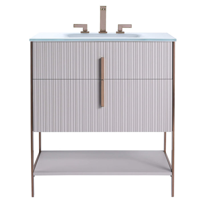 Serenity 30" vanity in Bright Taupe with Rose Gold hardware