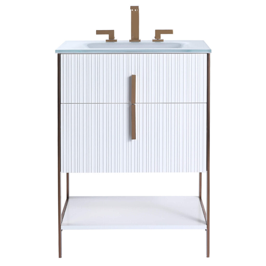 Serenity 24" vanity in matte white with rose gold hardware