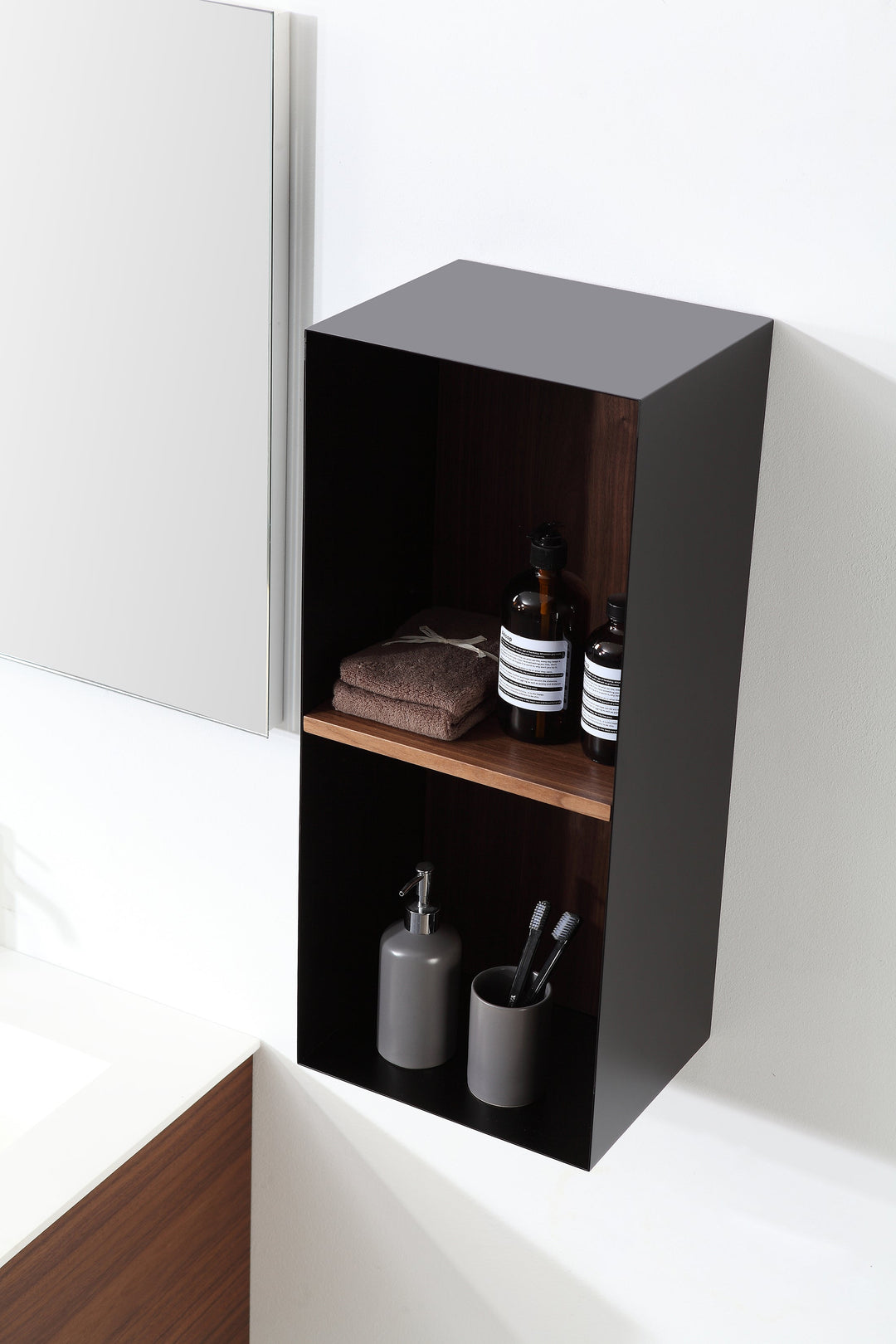 Shadow 12" Wall-Mounted Bathroom Side Cabinet in Walnut