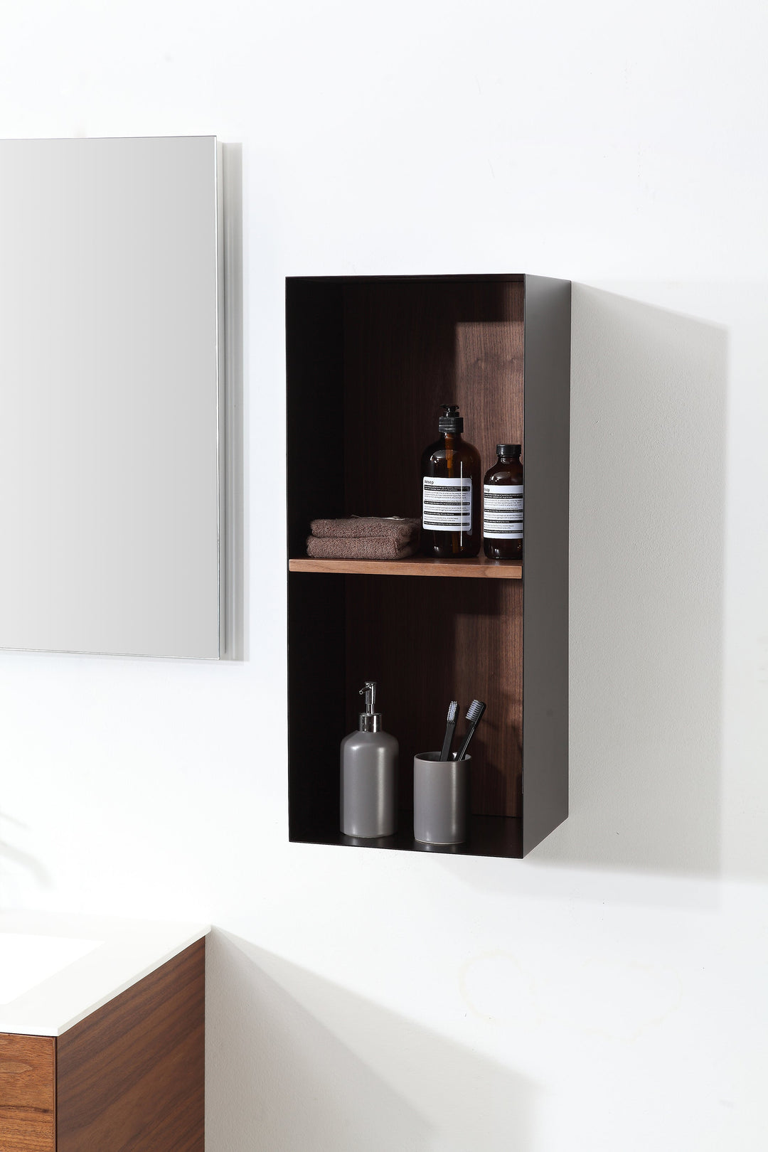 Shadow 12" Wall-Mounted Bathroom Side Cabinet in Walnut