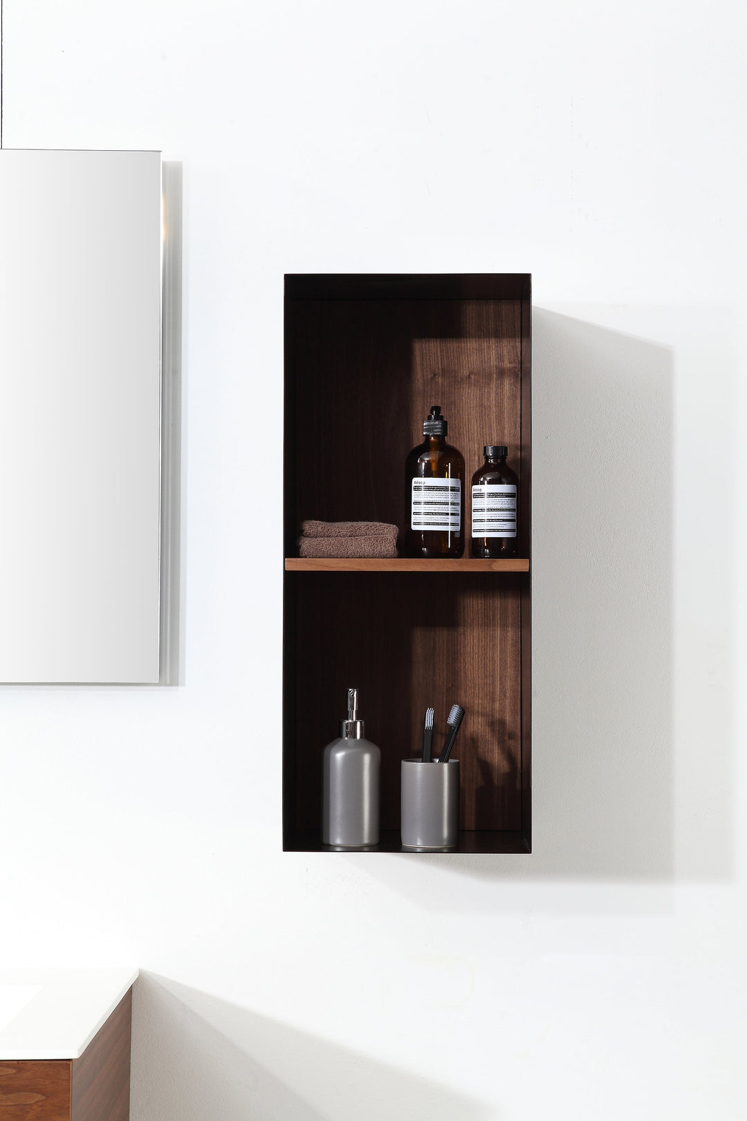 Shadow 12" Wall-Mounted Bathroom Side Cabinet in Walnut