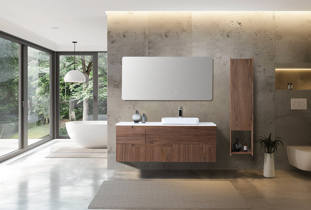 VIVT 13" Wall-Mounted Bathroom Side Cabinet in Walnut