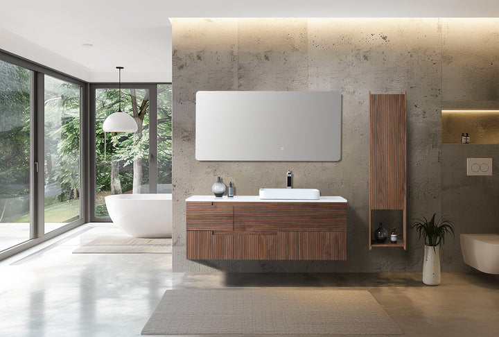 VIVT 13" Wall-Mounted Bathroom Side Cabinet in Walnut
