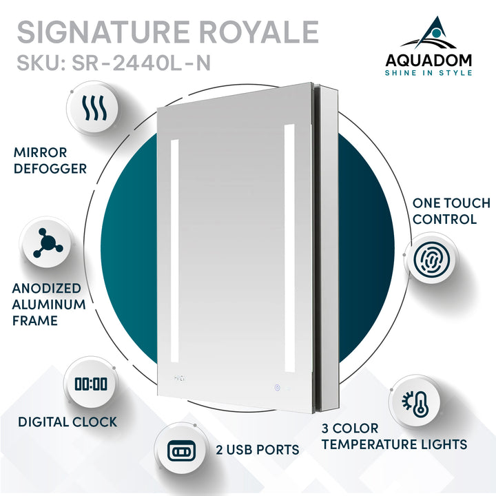 Signature Royale 24" x 40" Left Hinge LED Medicine Cabinet