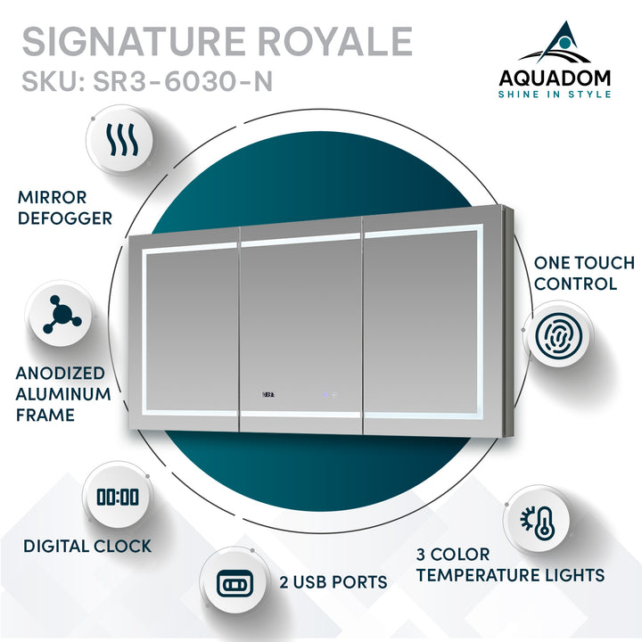 Signature Royale 60" x 30" Triple Door LED Medicine Cabinet