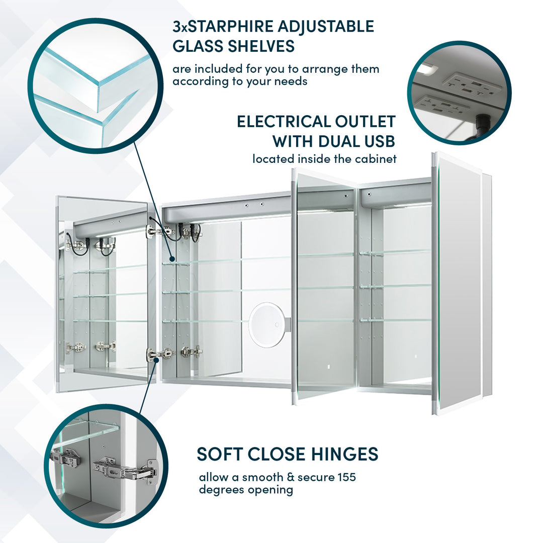 Signature Royale 60" x 30" Triple Door LED Medicine Cabinet