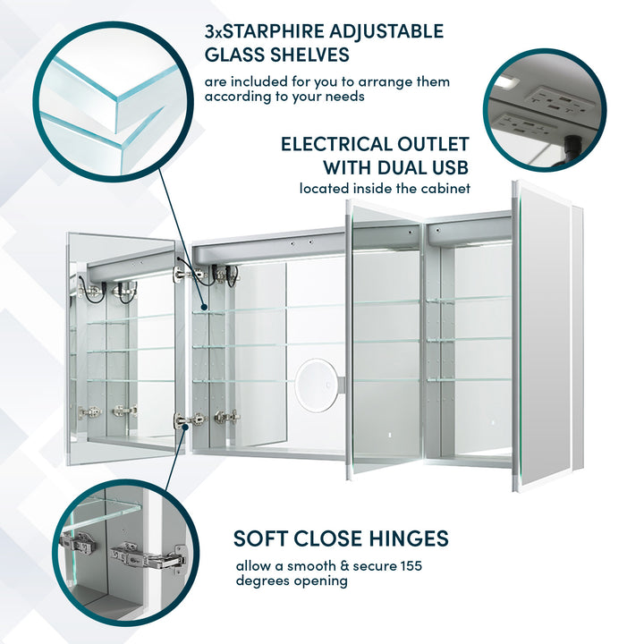 Signature Royale 60" x 30" Triple Door LED Medicine Cabinet