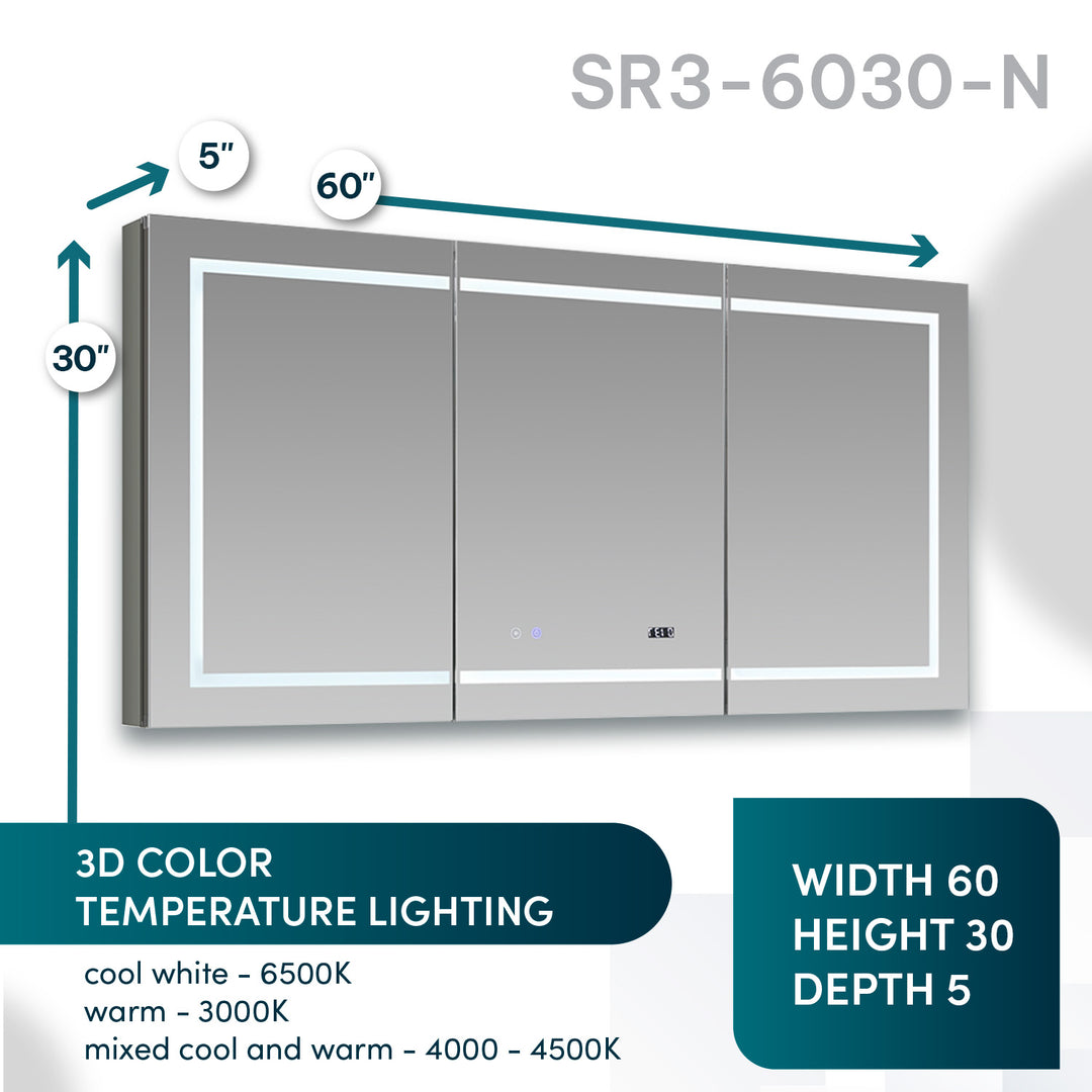 Signature Royale 60" x 30" Triple Door LED Medicine Cabinet