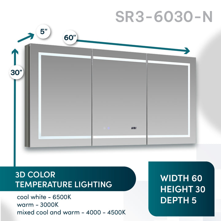 Signature Royale 60" x 30" Triple Door LED Medicine Cabinet