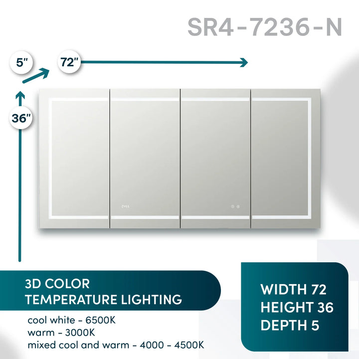 Signature Royale 72 Inch x 36 Inch LED Lighted Mirror Glass Medicine Cabinet